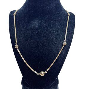 Avon Gold Tone Box Chain Necklace With Stationary Balls Beads (5601)
